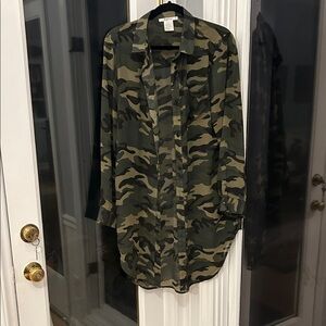 NEW! Boutique! Women’s Camouflage Shirt-Dress! sheer, side slit details!